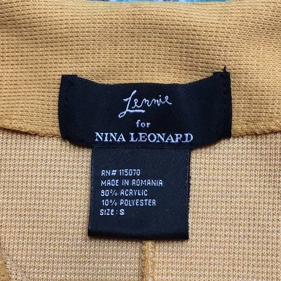 VTG Lennie for Nina Leonard Mustard Stylish Knit Cropped Suit Jacket Sz Small - Picture 2 of 9
